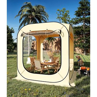 All-Weather Pop Up Screen Tent for 2-3 People - Outdoor Camping with Clear Panels - Portable, Beige