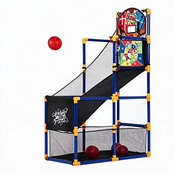 2-in-1 Kids Basketball Arcade Game Set, Height Adjustable Hoop with Dart Toss Game