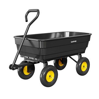 Heavy Duty Garden Dump Wheelbarrow,600LB Capacity Towable Utility Cart for Yard Soil Rock Transport