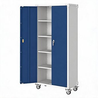 71" Rolling Lockable Metal Storage Cabinet, Heavy Duty Steel Cabinet with 4 Adjustable Shelves