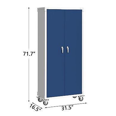71" Rolling Lockable Metal Storage Cabinet, Heavy Duty Steel Cabinet with 4 Adjustable Shelves