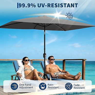 10x6.5ft Rectangular Patio Umbrella with Solar LED Lights Outdoor Market Table Sun Shade