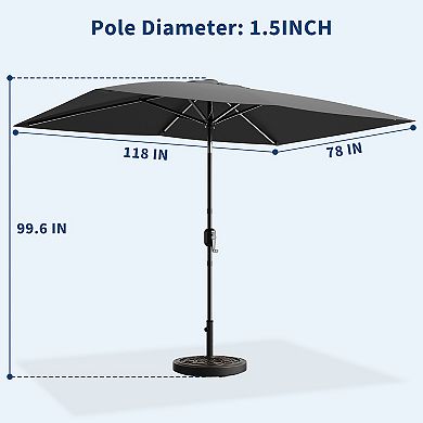10x6.5ft Rectangular Patio Umbrella with Solar LED Lights Outdoor Market Table Sun Shade