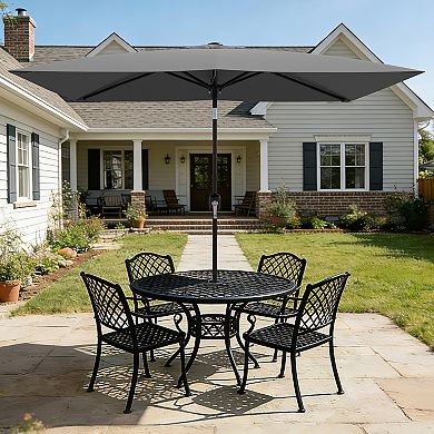 10x6.5ft Rectangular Patio Umbrella with Solar LED Lights Outdoor Market Table Sun Shade