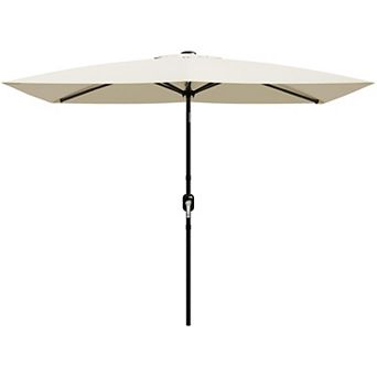 10x6.5ft Rectangular Patio Umbrella with Solar LED Lights Outdoor Market Table Sun Shade