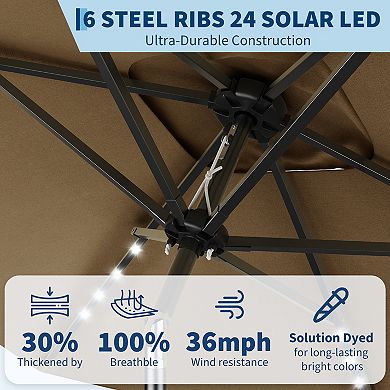 Solar Rectangular Patio Umbrella 10' x 6.5' with LED Lights UV Protection, Fade Resistant
