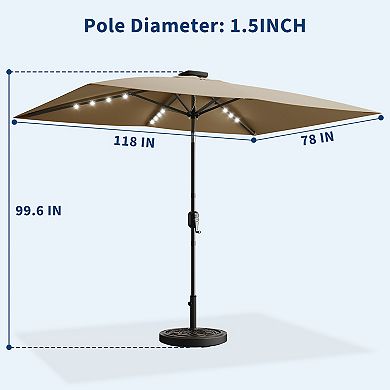 Solar Rectangular Patio Umbrella 10' x 6.5' with LED Lights UV Protection, Fade Resistant