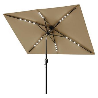 Solar Rectangular Patio Umbrella 10' x 6.5' with LED Lights UV Protection, Fade Resistant