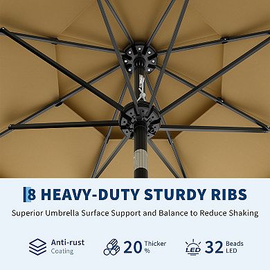 10Ft 3-Tier Solar Patio Umbrella with LED Lights, Vented Canopy for Wind Resistance & Airflow