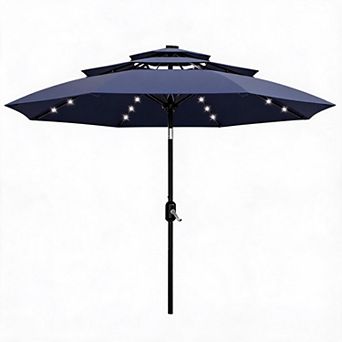 10Ft 3 tier Solar Patio Umbrella with LED Lights, Vented Canopy for Wind Resistance & Airflow
