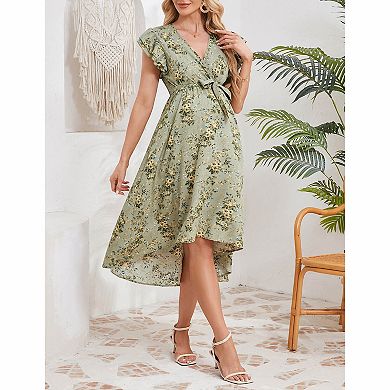 Women's Floral High‑Low Maternity Midi Dress