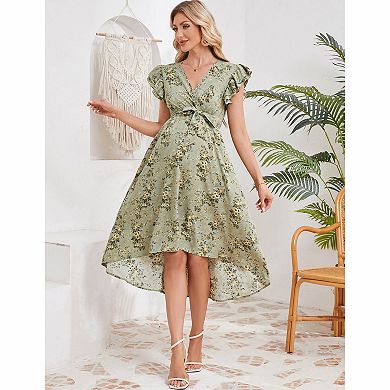 Women's Floral High‑Low Maternity Midi Dress