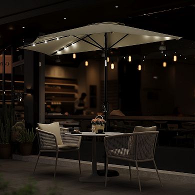 Patio Umbrella 9FT - Half Umbrella Outdoor with Solar LED Lights and Smooth Crank Lift