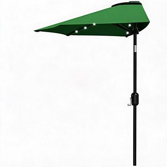 Patio Umbrella 9FT - Half Umbrella Outdoor with Solar LED Lights and Smooth Crank Lift