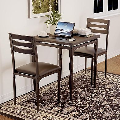 3 Piece Space-Saving Dining Table Set for 2, Modern Dining Room Set, Spiral Metal Legs with Chairs