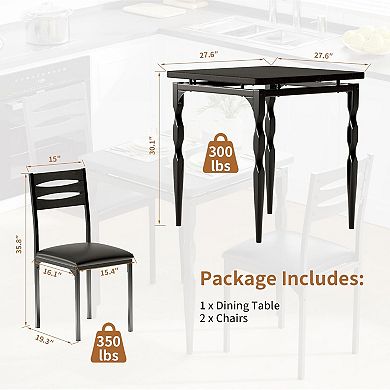 3 Piece Space-Saving Dining Table Set for 2, Modern Dining Room Set, Spiral Metal Legs with Chairs