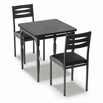 3 pc Space-Saving Dining Table Set for 2, Modern Dining Room Set, Spiral Metal Legs with Chairs
