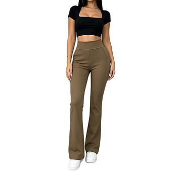Womens High Waist Pants Seamless Waistband Stretchy Casual Long Pants
