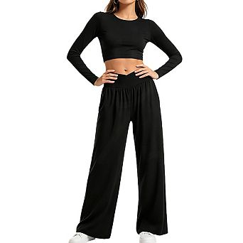 Womens High Waist Wide Leg Lounge Pants Soft Casual Long Pants