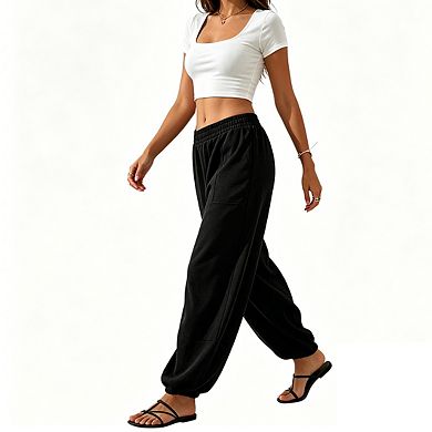 Womens High Waist Jogger Pants Elastic Waistband Soft Casual Long Pants
