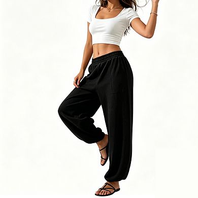 Womens High Waist Jogger Pants Elastic Waistband Soft Casual Long Pants