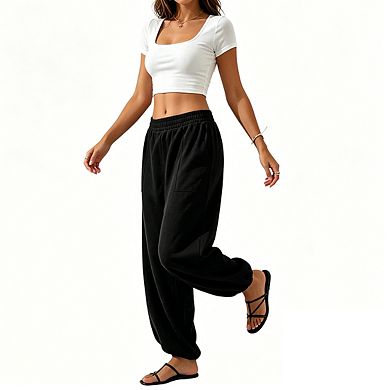 Womens High Waist Jogger Pants Elastic Waistband Soft Casual Long Pants