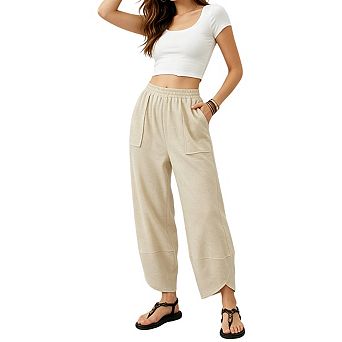 Womens High Waist Jogger Pants Elastic Waistband Soft Casual Long Pants