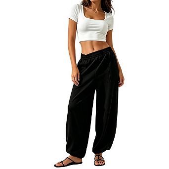 Womens High Waist Jogger Pants Elastic Waistband Soft Casual Long Pants