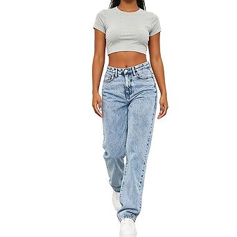 Womens High Waist Straight Leg Jeans Relaxed Fit Classic Denim Pants