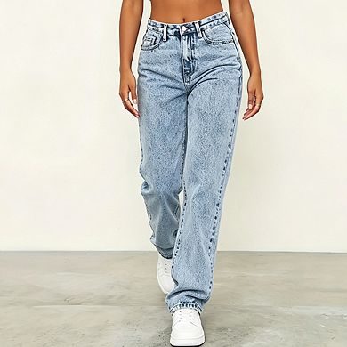 Womens High Waist Straight Leg Jeans Relaxed Fit Classic Denim Pants