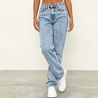 Womens High Waist Straight Leg Jeans Relaxed Fit Classic Denim Pants