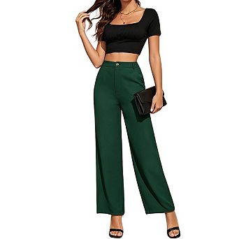 Womens High Waist Wide Leg Dress Pants Button Closure Elegant Casual Long Pants