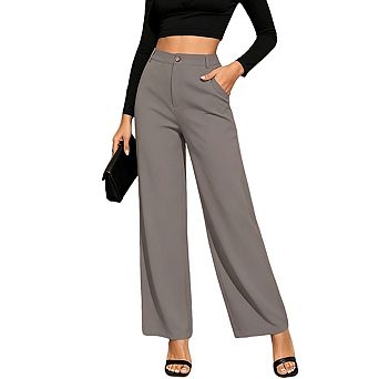 Womens High Waist Wide Leg Dress Pants Button Closure Elegant Casual Long Pants