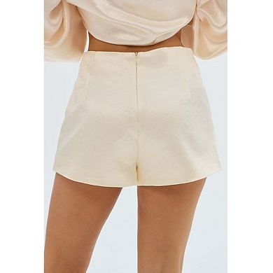 Womens High Waisted Satin Shorts Front Bow Detail Back Zipper Closure Shorts