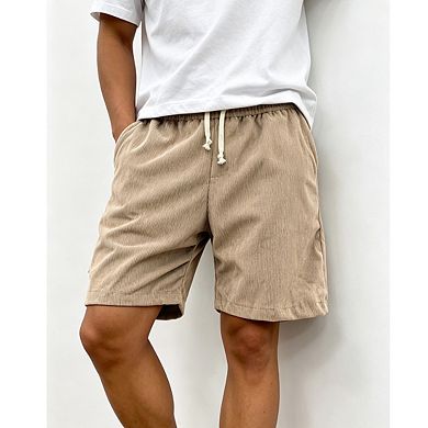 Mens Corduroy Shorts Elastic Waistband Drawstring Closure Casual Shorts