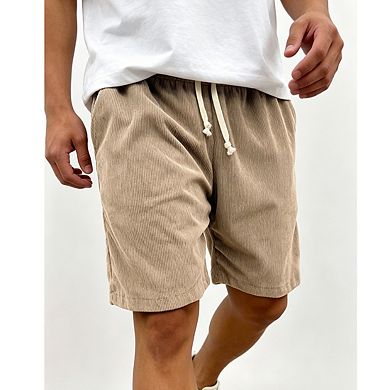 Mens Corduroy Shorts Elastic Waistband Drawstring Closure Casual Shorts