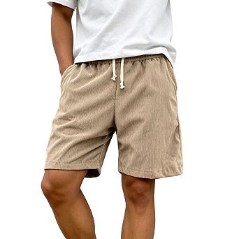 Mens Corduroy Shorts Elastic Waistband Drawstring Closure Casual Shorts