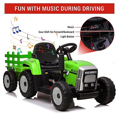 12V Kids Electric Ride-On Tractor with Trailer