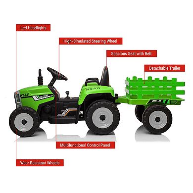 12V Kids Electric Ride-On Tractor with Trailer
