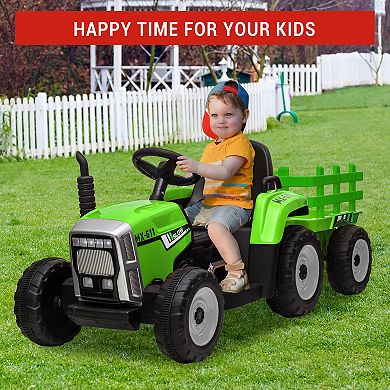 12V Kids Electric Ride-On Tractor with Trailer
