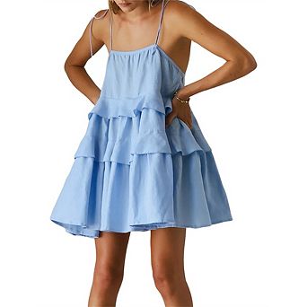 Women's Spaghetti Strap Tiered Ruffle Mini Dress Casual Summer Wear