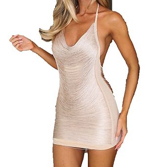 Women's Halter V-Neck Ruched Mini Dress Sleeveless Casual Party Evening Wear