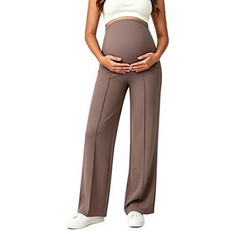 Maternity Wide Leg Pants Over The Belly High Waist Stretchy Casual Straight Leg Trousers