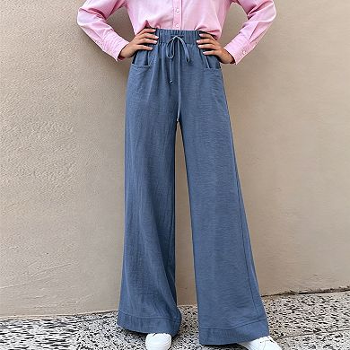 Women's High Waisted Wide Leg Pants Drawstring Casual Loose Trousers with Pockets