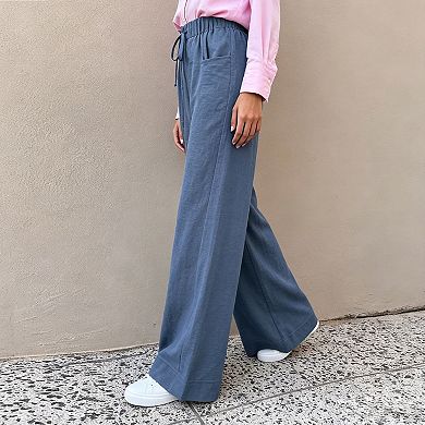 Women's High Waisted Wide Leg Pants Drawstring Casual Loose Trousers with Pockets