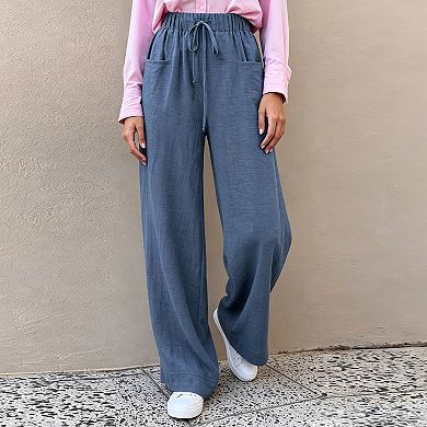 Women's High Waisted Wide Leg Pants Drawstring Casual Loose Trousers with Pockets