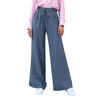 Women's High Waisted Wide Leg Pants Drawstring Casual Loose Trousers with Pockets