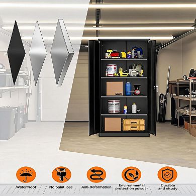 Heavy-Duty Tall Metal Storage Cabinet, 71 Inch Lockable Organizer, 4 Adjustable Shelves