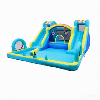 Double Water Slide Inflatable Bounce House, Durable Oxford Kids Jumping Castle with Blower