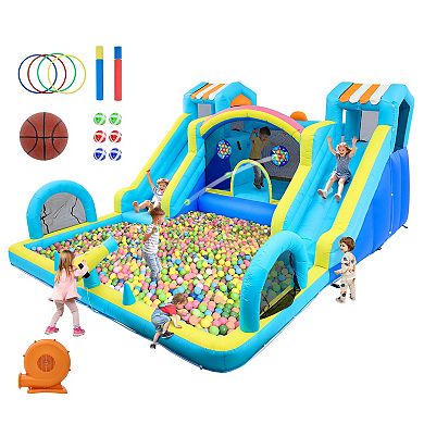 Double Water Slide Inflatable Bounce House, Durable Oxford Kids Jumping Castle with Blower